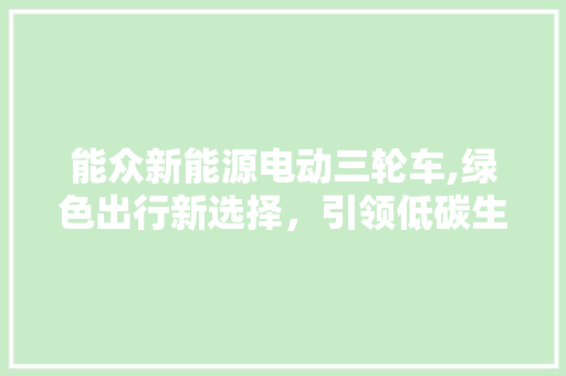 能众新能源电动三轮车,绿色出行新选择，引领低碳生活新风尚