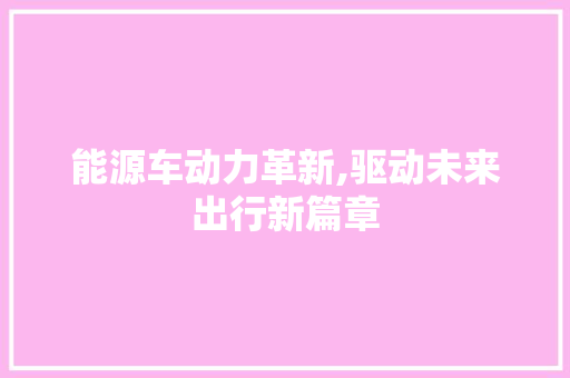 能源车动力革新,驱动未来出行新篇章