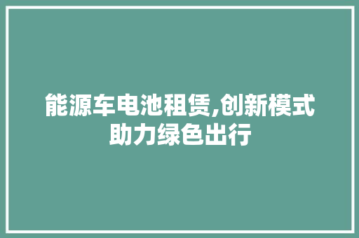 能源车电池租赁,创新模式助力绿色出行