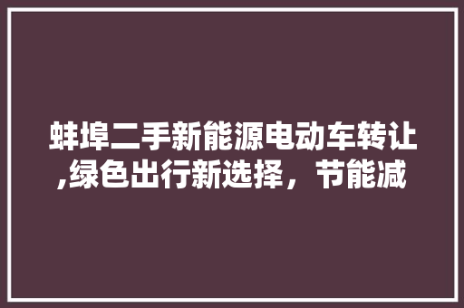 蚌埠二手新能源电动车转让,绿色出行新选择，节能减排新潮流