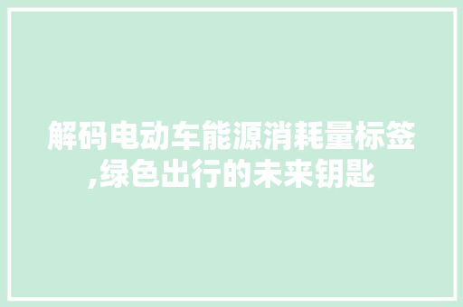 解码电动车能源消耗量标签,绿色出行的未来钥匙