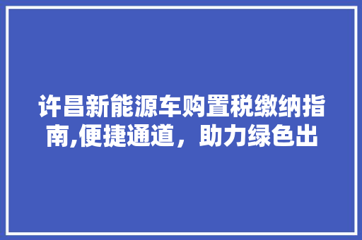 许昌新能源车购置税缴纳指南,便捷通道，助力绿色出行