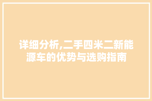 详细分析,二手四米二新能源车的优势与选购指南