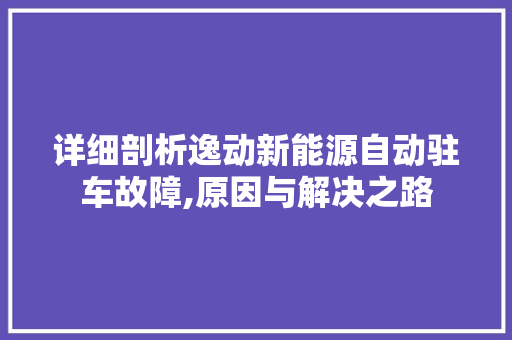 详细剖析逸动新能源自动驻车故障,原因与解决之路