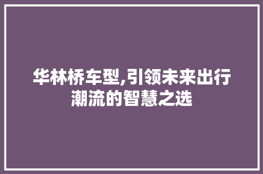 华林桥车型,引领未来出行潮流的智慧之选
