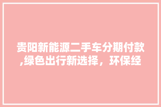 贵阳新能源二手车分期付款,绿色出行新选择，环保经济两不误