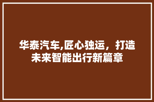 华泰汽车,匠心独运，打造未来智能出行新篇章