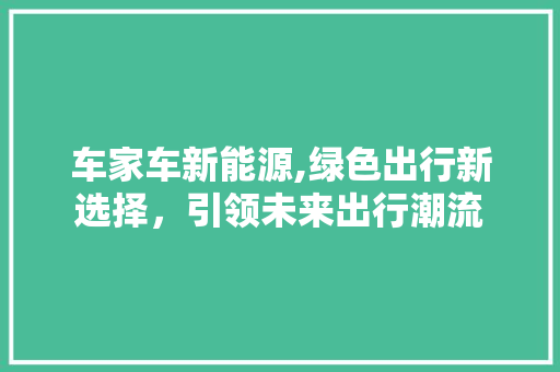 车家车新能源,绿色出行新选择，引领未来出行潮流