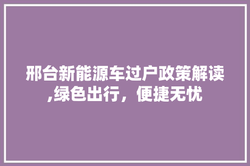 邢台新能源车过户政策解读,绿色出行，便捷无忧