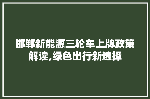 邯郸新能源三轮车上牌政策解读,绿色出行新选择