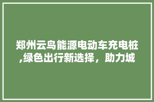 郑州云鸟能源电动车充电桩,绿色出行新选择，助力城市绿色发展