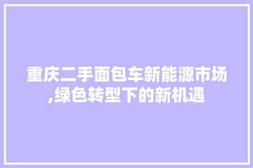 重庆二手面包车新能源市场,绿色转型下的新机遇