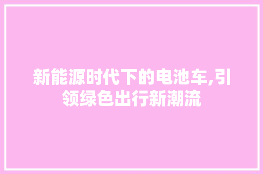 新能源时代下的电池车,引领绿色出行新潮流