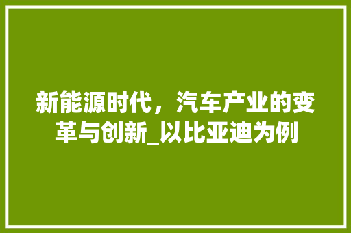新能源时代，汽车产业的变革与创新_以比亚迪为例
