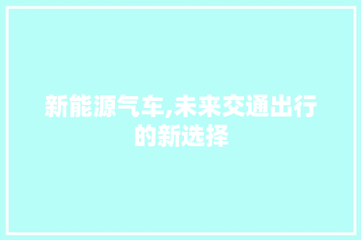 新能源气车,未来交通出行的新选择