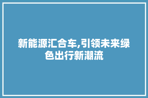 新能源汇合车,引领未来绿色出行新潮流