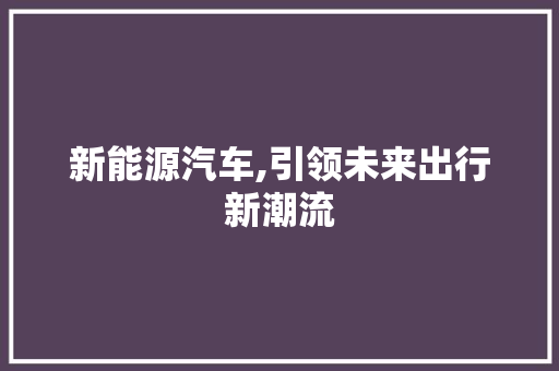 新能源汽车,引领未来出行新潮流