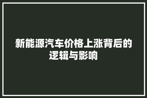 新能源汽车价格上涨背后的逻辑与影响