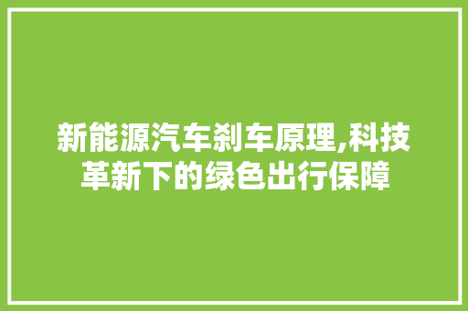新能源汽车刹车原理,科技革新下的绿色出行保障
