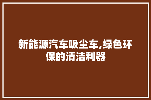 新能源汽车吸尘车,绿色环保的清洁利器