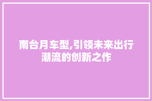 南台月车型,引领未来出行潮流的创新之作