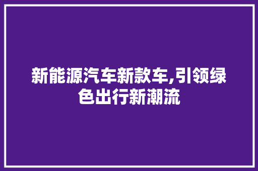 新能源汽车新款车,引领绿色出行新潮流