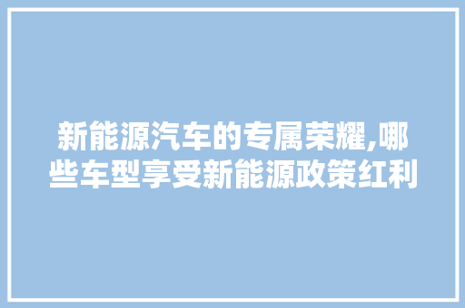 新能源汽车的专属荣耀,哪些车型享受新能源政策红利