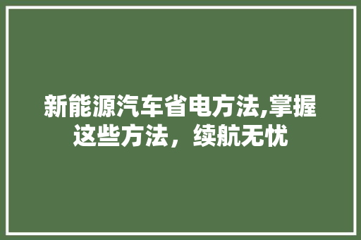 新能源汽车省电方法,掌握这些方法，续航无忧