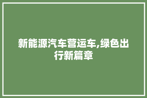 新能源汽车营运车,绿色出行新篇章