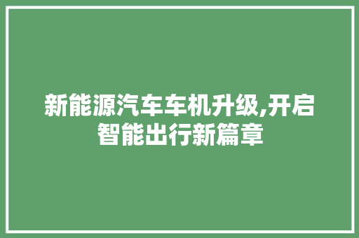 新能源汽车车机升级,开启智能出行新篇章
