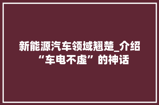 新能源汽车领域翘楚_介绍“车电不虚”的神话