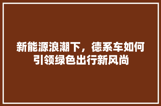 新能源浪潮下，德系车如何引领绿色出行新风尚