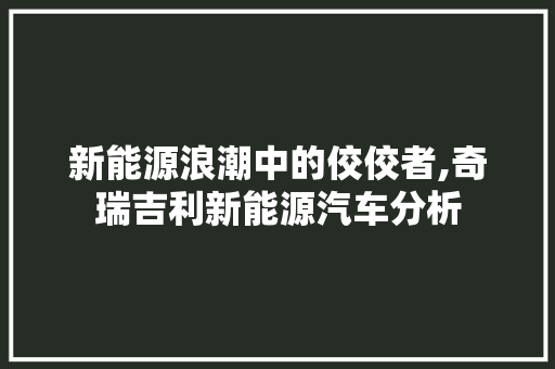新能源浪潮中的佼佼者,奇瑞吉利新能源汽车分析