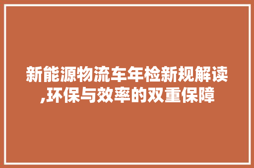 新能源物流车年检新规解读,环保与效率的双重保障