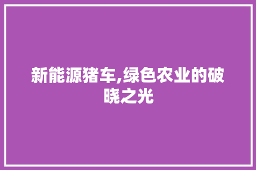 新能源猪车,绿色农业的破晓之光