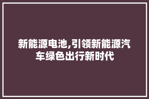 新能源电池,引领新能源汽车绿色出行新时代