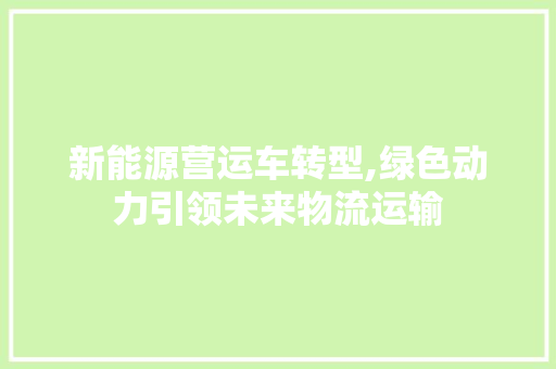 新能源营运车转型,绿色动力引领未来物流运输