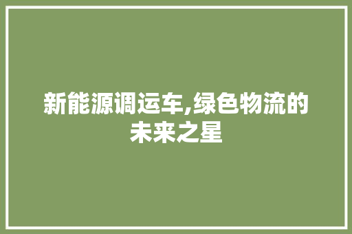 新能源调运车,绿色物流的未来之星