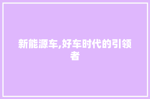 新能源车,好车时代的引领者