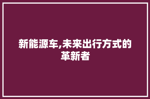 新能源车,未来出行方式的革新者