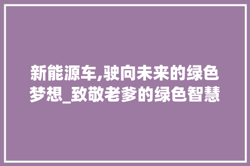 新能源车,驶向未来的绿色梦想_致敬老爹的绿色智慧