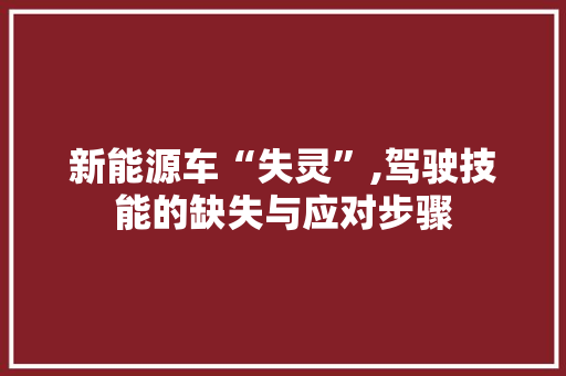 新能源车“失灵”,驾驶技能的缺失与应对步骤