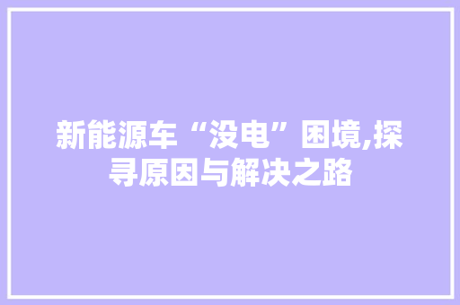 新能源车“没电”困境,探寻原因与解决之路