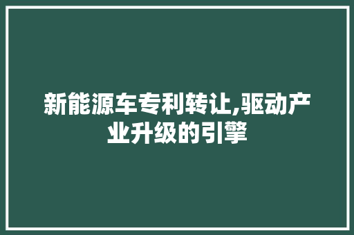 新能源车专利转让,驱动产业升级的引擎