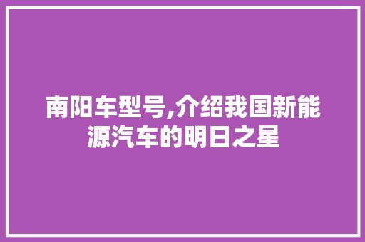南阳车型号,介绍我国新能源汽车的明日之星 车灯配件