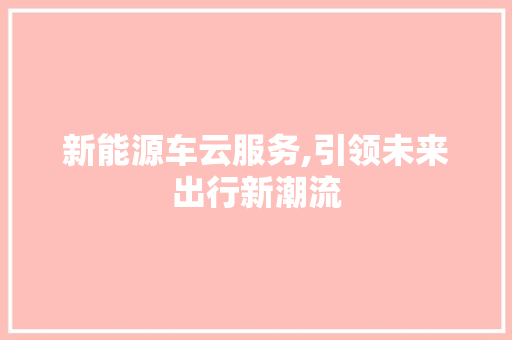 新能源车云服务,引领未来出行新潮流
