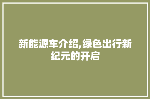 新能源车介绍,绿色出行新纪元的开启