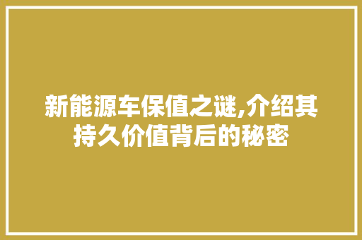 新能源车保值之谜,介绍其持久价值背后的秘密