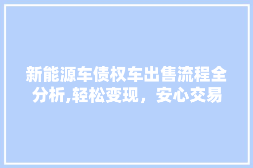 新能源车债权车出售流程全分析,轻松变现，安心交易