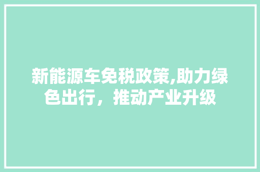 新能源车免税政策,助力绿色出行，推动产业升级 新款车型